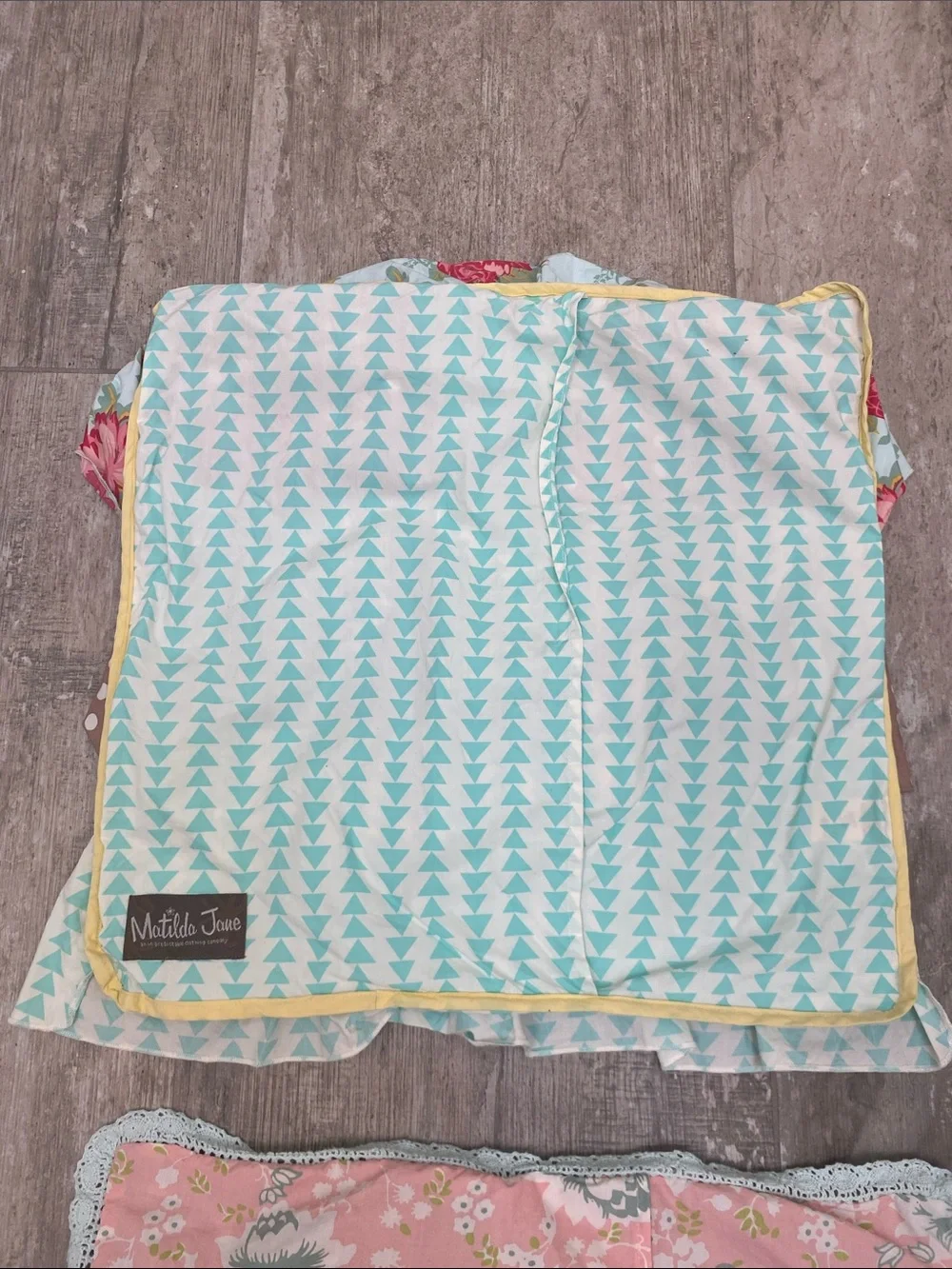 Matilda Jane Brown Polka Dot, Aqua, Pink Floral Layered Pillow Cover